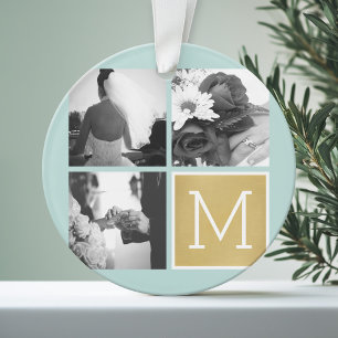 Ornamento Crie Seu Próprio Colar de Fotos de Casamento Monog