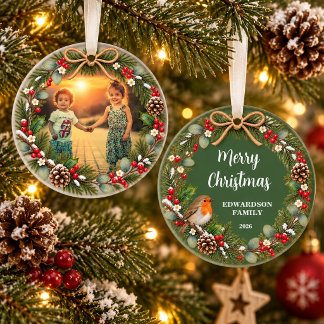 Ornamento Crie sua própria foto de família Natal feliz