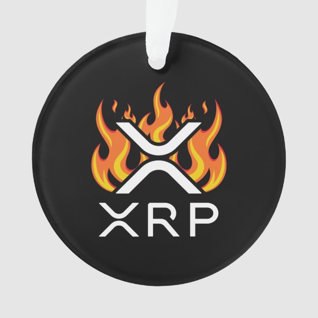 Ornamento Criptomoeda XRP Cripto Chamas Laranja Fogo Derrete (Frente)