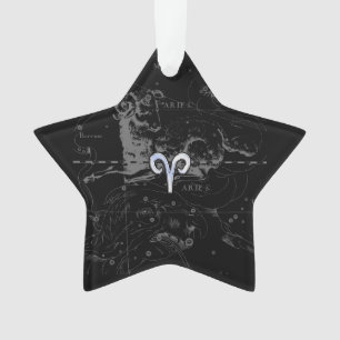 Ornamento Cromo como Aries Zodiac Sinal em Hevelius Black