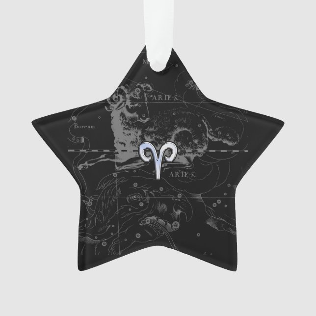 Ornamento Cromo como Aries Zodiac Sinal em Hevelius Black (Frente)