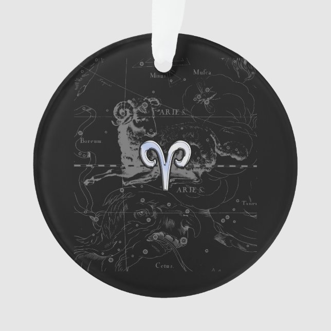Ornamento Cromo como Aries Zodiac Sinal em Hevelius Black (Frente)