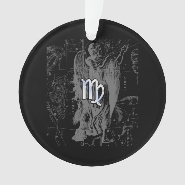 Ornamento Cromo como Virgo Zodiac Sinal em Hevélio em Preto (Frente)