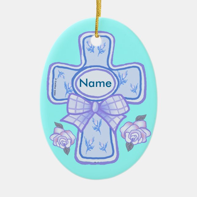 Ornamento Cruz Cristã Arco Azul (Frente)