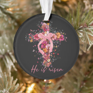 Ornamento Cruz Floral 'Ele Ressuscitou'