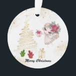 Ornamento *~* Crystal Christmas Felry Christmas Angel<br><div class="desc">O Crystal Gifts debaixo da Árvore de Natal é o que todo Crystal Lover gostaria. Este Ornamento Avançado de Energia foi feito apenas para você. PERSONALIZE com sua saudação ou Nome. Um anjo doce vestindo uma POINSETTIA VERMELHA com uma RAMADA VERDE ÁRVORE em seu cabelo está entregando um presente de...</div>