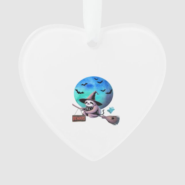 Ornamento Cuidado Bela Bruxa Preguiça Voando em Vassoura Hal (Frente)