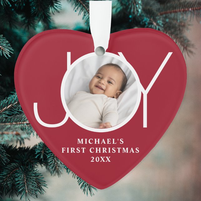 Ornamento Custom Baby's First Christmas Photo Red Heart (Criador carregado)