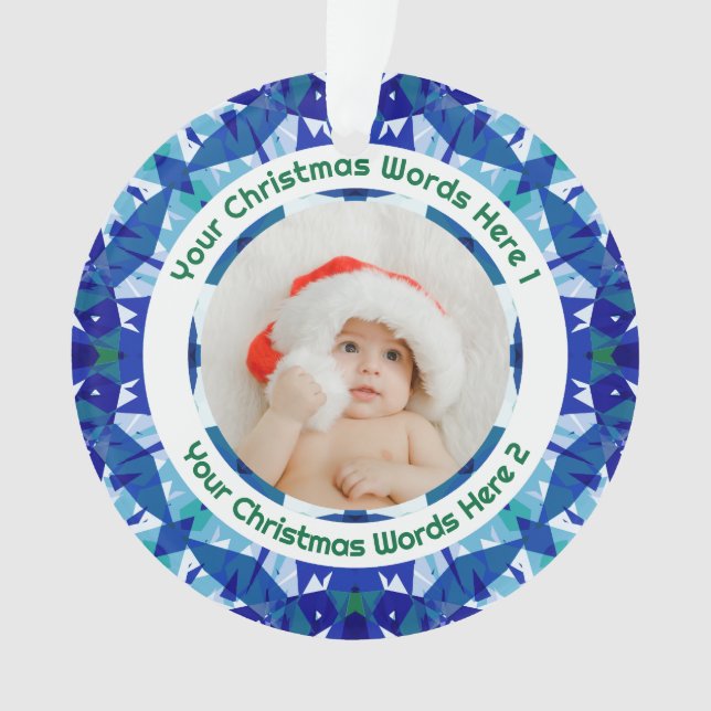 Ornamento Custom Christmas Blue Green Family Photo Gift (Frente)