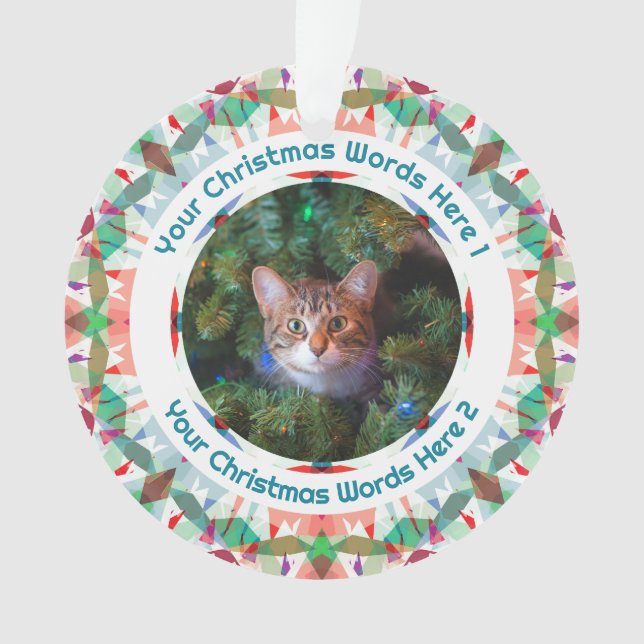 Ornamento Custom Christmas Green Pink Family Photo Gift (Frente)