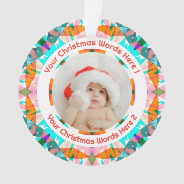 Ornamento Custom Christmas Orange Teal Family Photo Gift (Frente)
