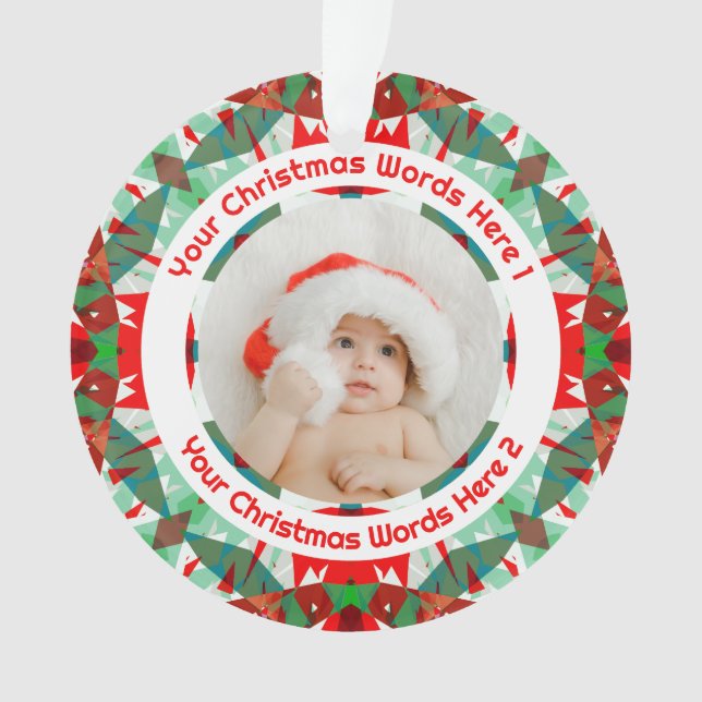 Ornamento Custom Christmas Red Green Family Photo Gift (Frente)