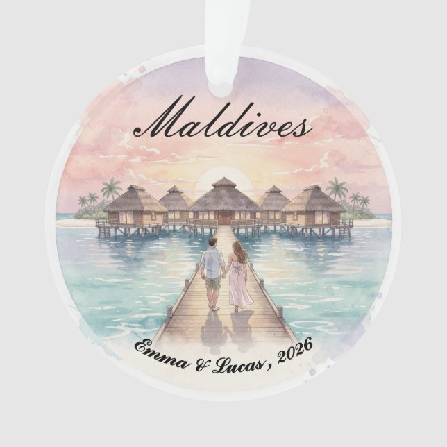 Ornamento Custom Couple Maldives Honeymoon Keepsake (Frente)