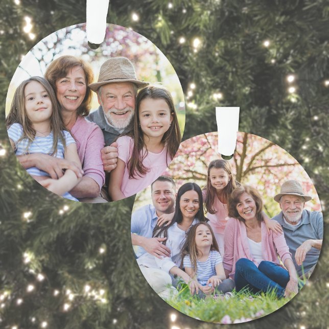 Ornamento Custom Double Sided Family Two Photo Christmas (Custom Double Sided Family Two Photo Christmas Ornament)