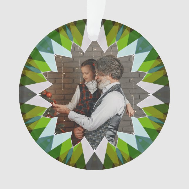 Ornamento Custom Green Christmas Star Family Photo Gift Tree (Frente)