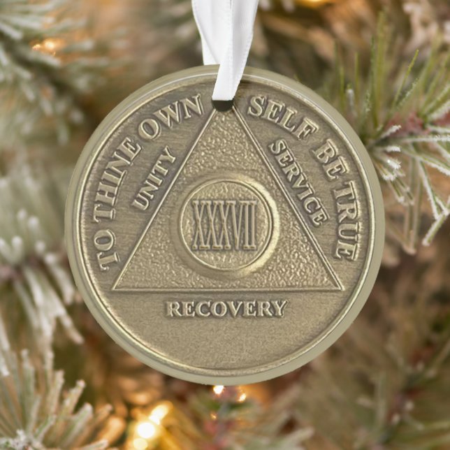 Ornamento Custom Name | 37 Year Sober Anniversary Medallion (Árvore)