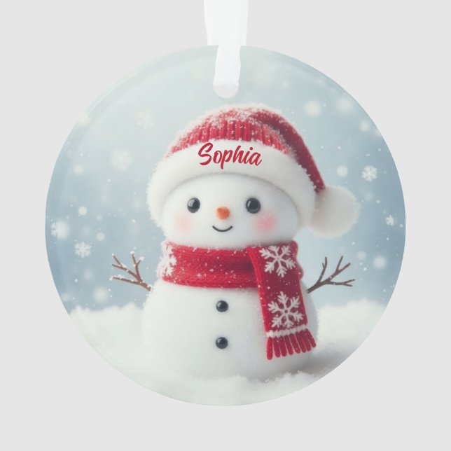 Ornamento Custom Name Cute Snowman Christmas Ornament (Verso)