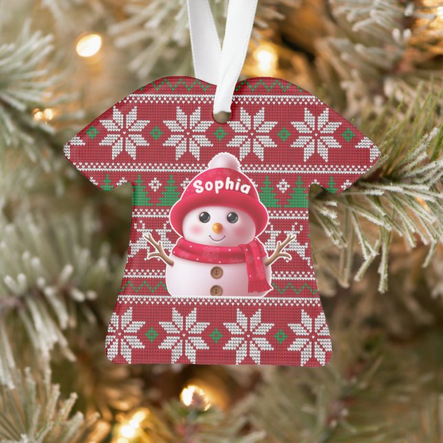 Ornamento Custom Name Snowman Christmas Shirt Ornament (Árvore)