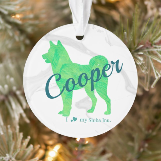 Ornamento Custom Pastel Blue Shiba Inu Silhouette  Ornament (Árvore)