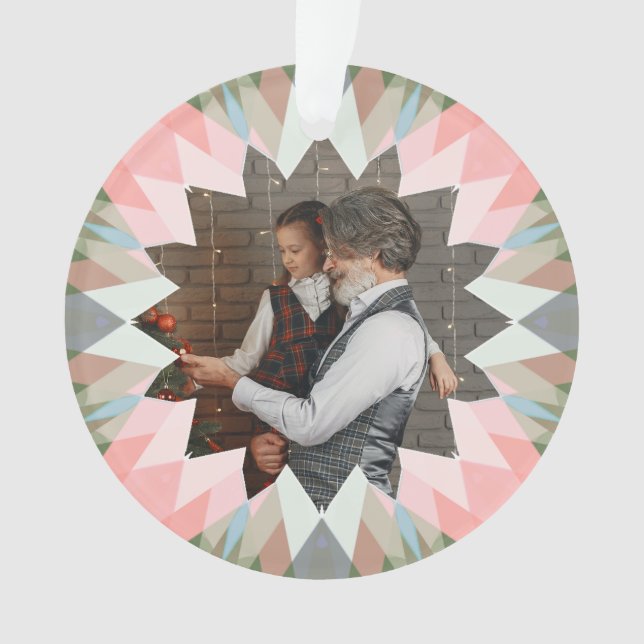 Ornamento Custom Pink Gray Christmas Star Family Photo Gift (Frente)