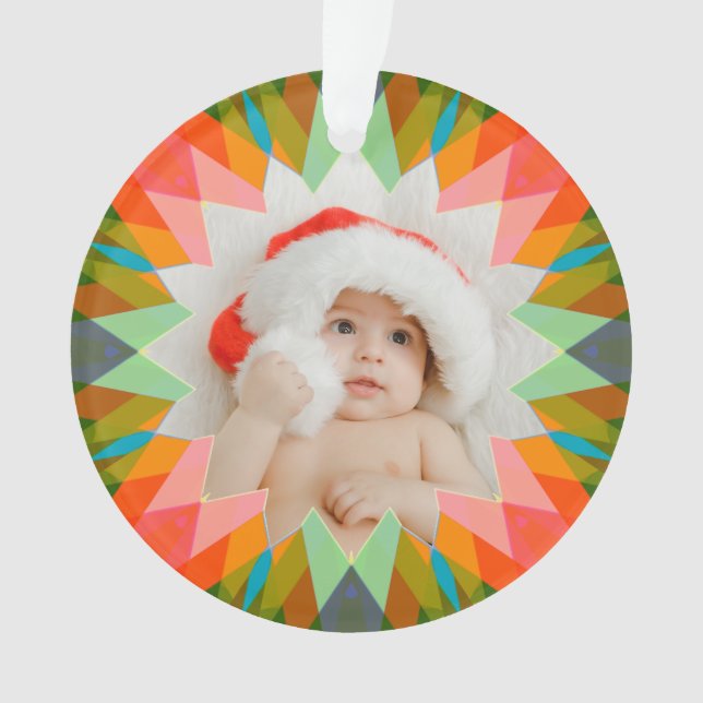 Ornamento Custom Pink Green Christmas Star Photo Gift Tree (Frente)