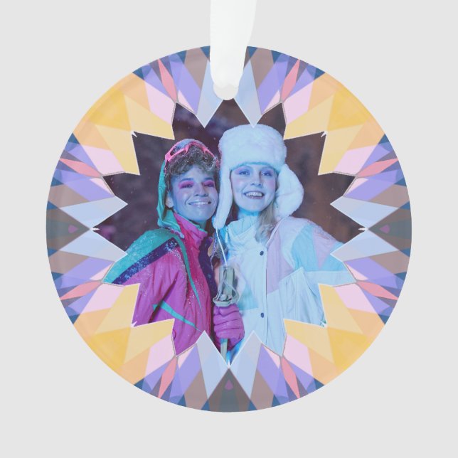 Ornamento Custom Purple Yellow Christmas Star Photo Gift (Frente)