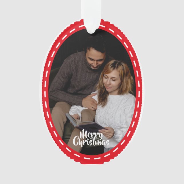 Ornamento Cute 2 Photo Frame Christmas Ceramic Ornament (Frente)