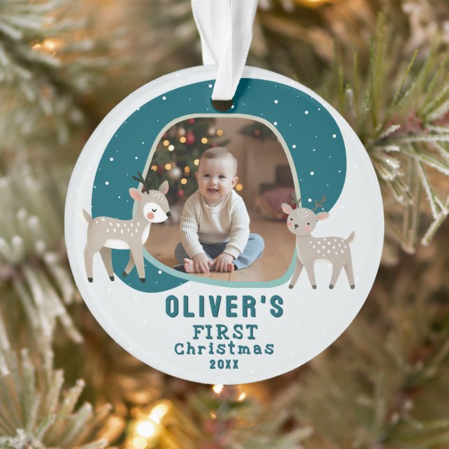 Ornamento Cute Baby's 1st Christmas Photo Reindeer (Árvore)