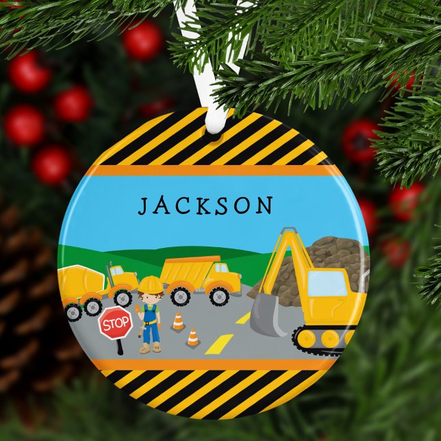 Ornamento Cute Boy Construction Vehicle Kids Christmas (Criador carregado)