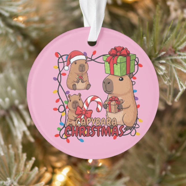 Ornamento Cute Capybara Christmas Lights Festive Party Pink (Árvore)