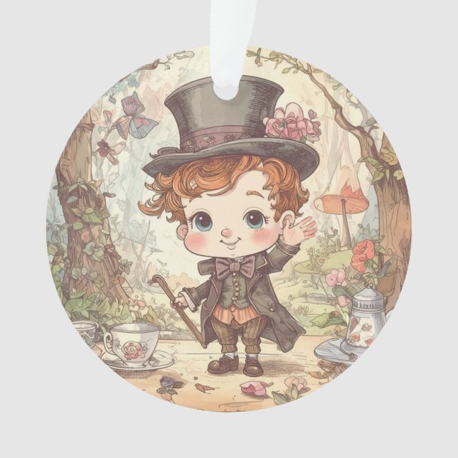 Ornamento Cute Mad Hatter Whimsical Wonderland Woodland Art (Frente)