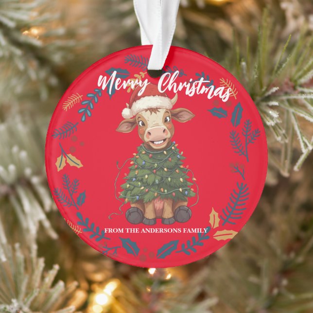Ornamento Cute merry Cow Christmas tree calf ox Xmas pattern (Árvore)