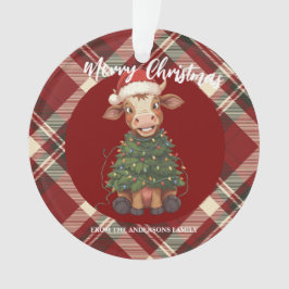 Ornamento Cute merry Cow Christmas tree calf ox Xmas plaid