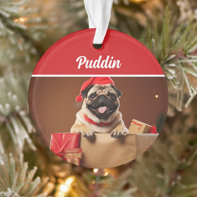 Ornamento Cute Pug Dog Holiday Christmas Photo (Árvore)
