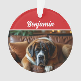 Ornamento Cute Saint Bernard Dog Holiday Christmas Photo
