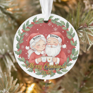 Ornamento Cute Santa Couple Holiday Keepsake with Custom Nam