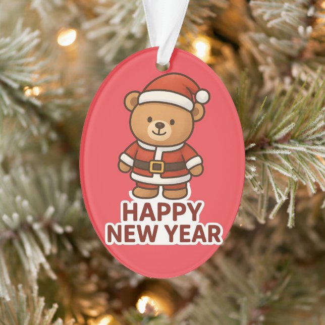 Ornamento Cute Teddy Bear Santa Happy New Year Sticker (Árvore)