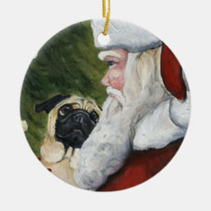 Ornamento da arte do cão do Pug e do papai noel