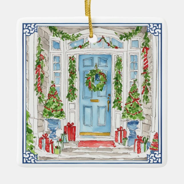 Ornamento da Árvore de Natal com Aquarela de Natal (Frente)