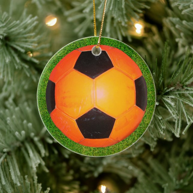 Ornamento da Bola de Futebol Laranja e Preto (Árvore)