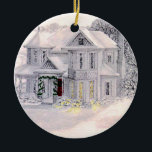 Ornamento da casa do Victorian do Natal<br><div class="desc">Este é um desenho bonito do vintage de uma casa do estilo do Victorian na neve. A imagem está em ambos os lados.</div>