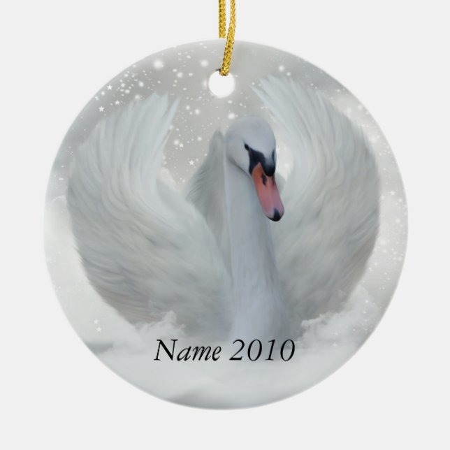 Ornamento da cisne do Natal - seu nome personaliza (Frente)