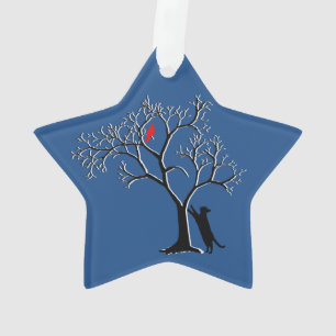Ornamento da estrela do pássaro vermelho e do gat