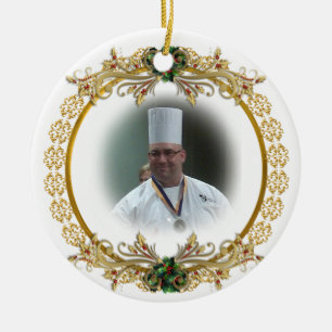 Ornamento da foto da grinalda do ouro do Natal,