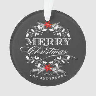 Ornamento da foto de família do azevinho do Natal