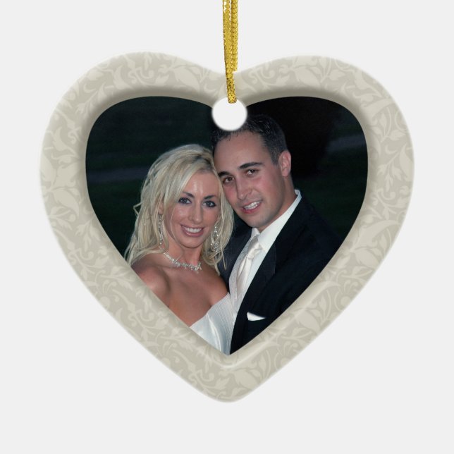 Ornamento da foto do Natal do damasco elegante (Frente)