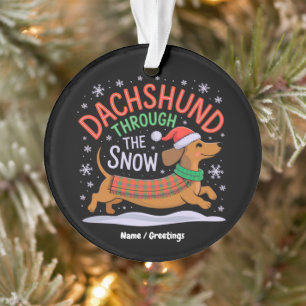 Ornamento Dachshund Através do Cão de Natal Engraçado da Nev