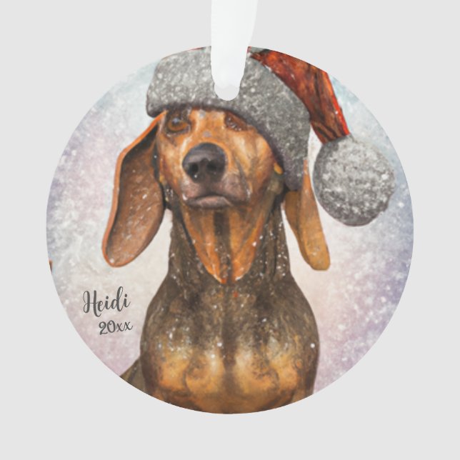 Ornamento Dachshund, Cachorro Papai noel, Personalizar, Orna (Frente)