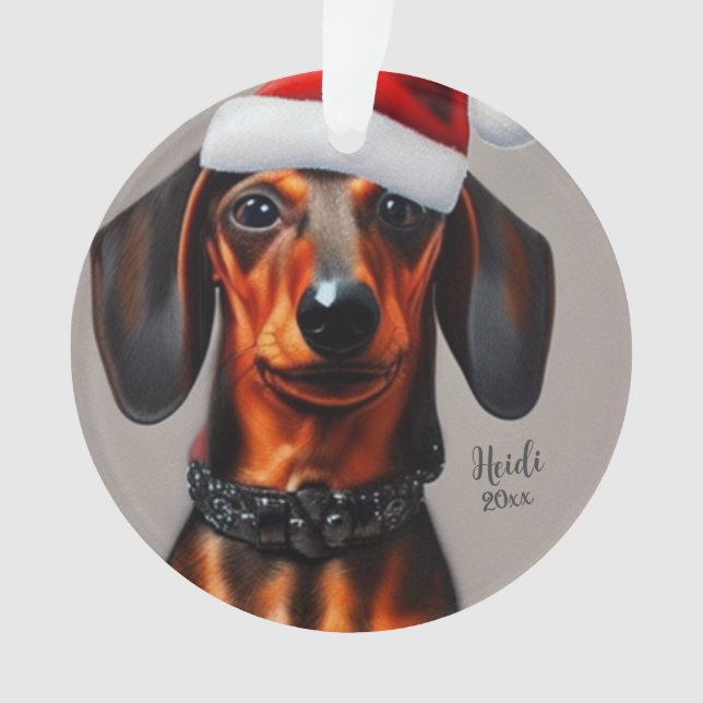 Ornamento Dachshund, Cachorro Papai noel, Personalizar, Orna (Frente)