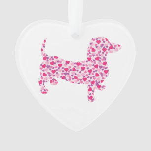 Ornamento Dachshund Coração Rosa